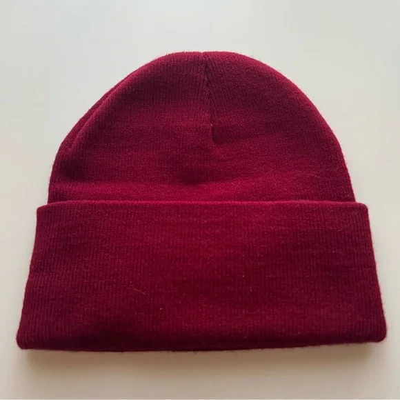 Burgundy Beanie with Embroidered Gingerbread Design - Picture 3 of 3